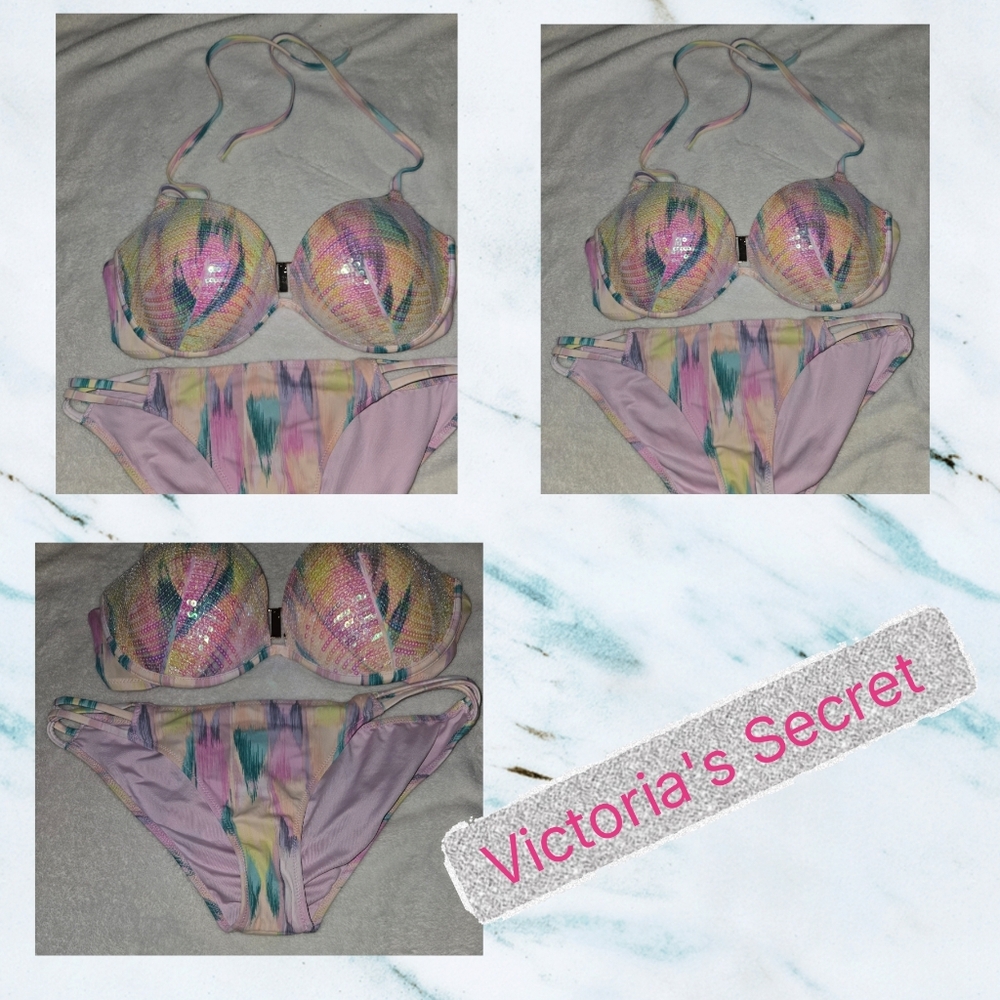 ❤️ Victoria's Secret Multicolor Bikini Sz 34D & M - Picture 5 of 15